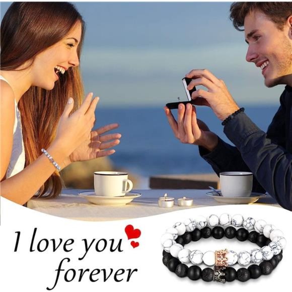 8 Pieces Couples Necklace Bracelet Matching Bracelets Set for Women Men - Picture 6 of 7